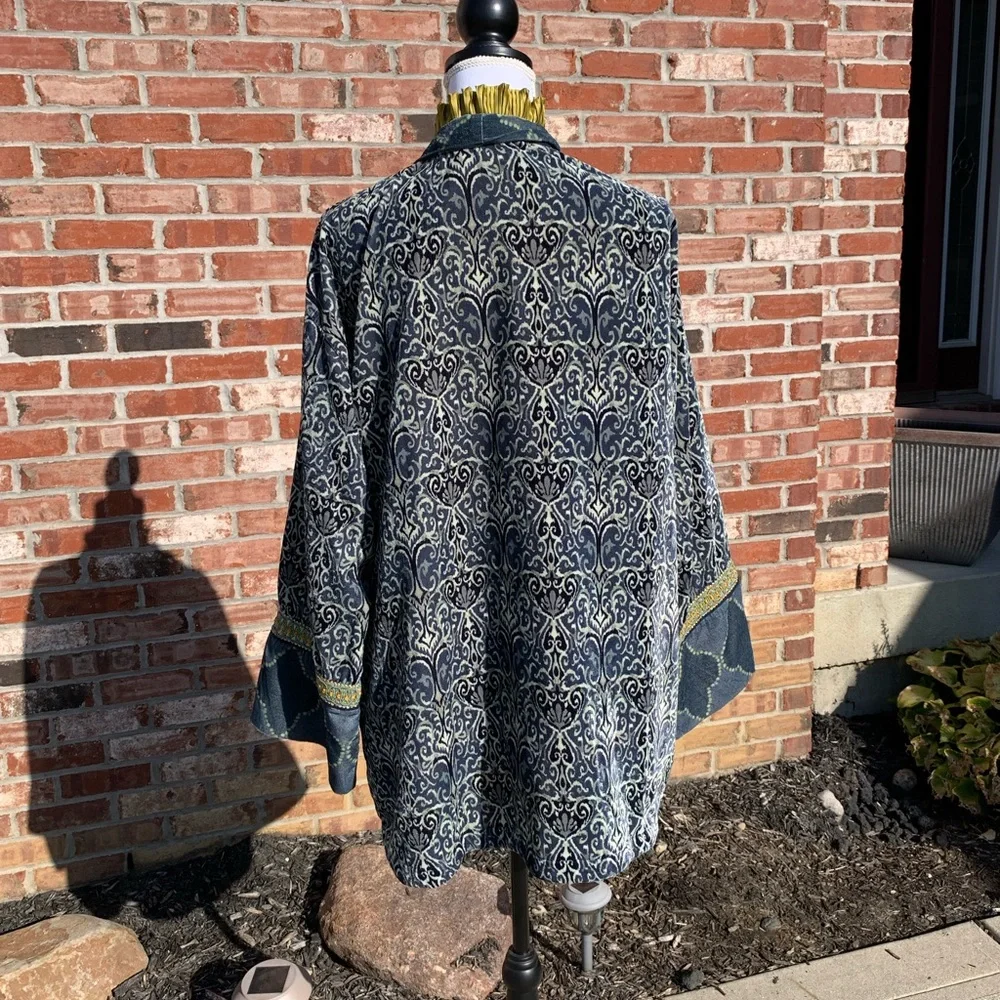 Soft Surroundings Long Blue and Gold Patterned Topper - Picture 2 of 8